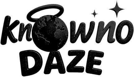 Official monochrome KNOWNO DAZE logo with globe, halo, stars, and DAZE lettering.